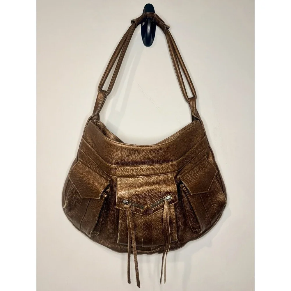 Botkier Bronze Leather Shoulder Bag Large Zipper Pockets GUC!